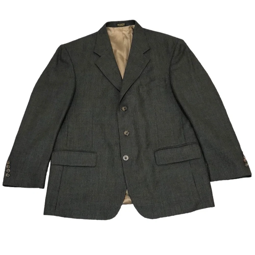 Oscar de la Renta Sports Coat Size 42S Brown Gray Crosshatch Pattern Wool